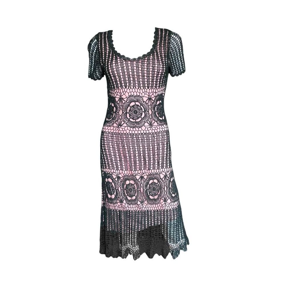 90s vintage goth crochet midi dress
